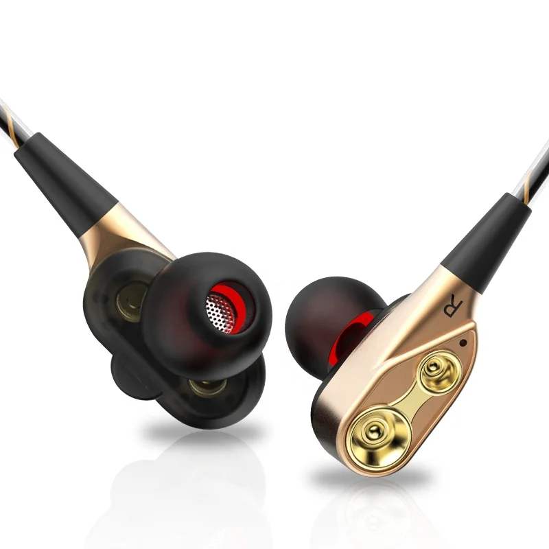 

Double Moving Coil In-ear Earphone Four Speakers Sports Headphone Game HiFi Headset Built-in Mic 3.5mm Wired Earpiece, White/ black/ gold as you choose