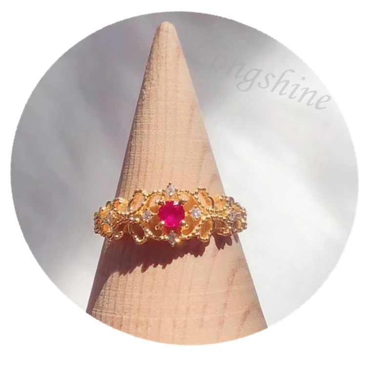 

Retro court Style Hottest Fancy Lace Luxury Natural Red Ruby and Diamond 18K Real Gold Hip Hop Style Ring, Yellow