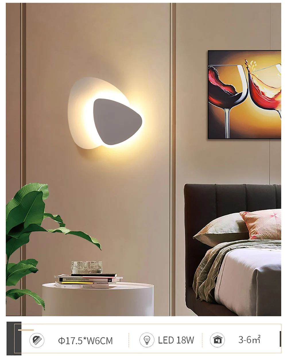 New design 18W 24W indoor wall light triangle 180degree rotatable white LED night light