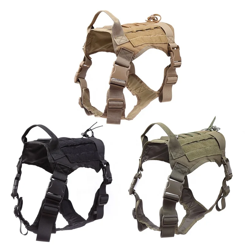 

MOLLE System Outdoor Tactical Dog Vest Clothes Green Camo Dog Vest Training No Pull Dog Harness