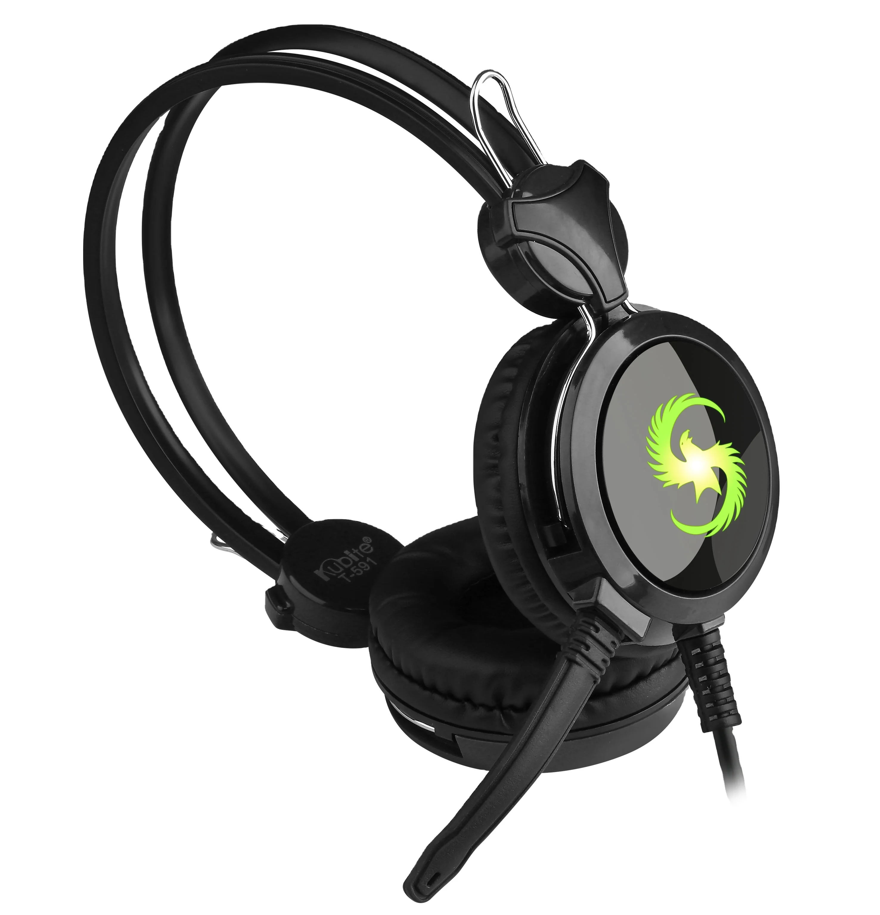 

Hot selling T-591 1.8m Length wired Music Headphone with light, Black/green