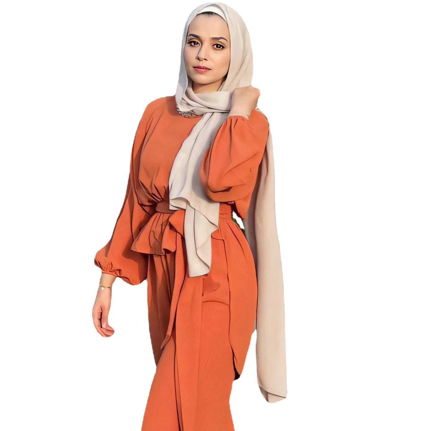

Hot Sale Middle East Arab Dubai 2 Pieces Jilb Abaya Set Muslim Dress Women's