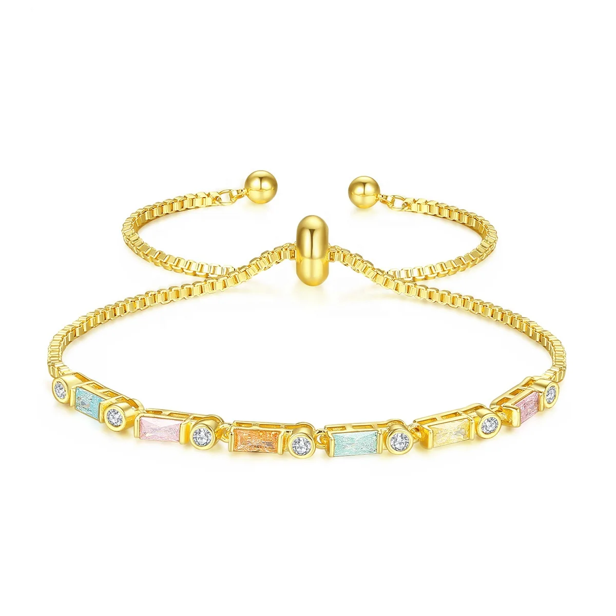 

18K women Girls Color Ice CZ Adjustable gold tennis female bracelet jewelry