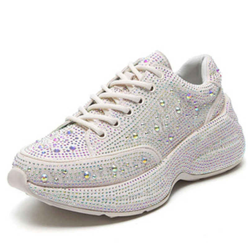 

Dropshipping Custom Logo 2021 New Women Shining Rhinestone Chunky Shoes Fashion Trendy Thick Sole Sneaker Leisure Footwear