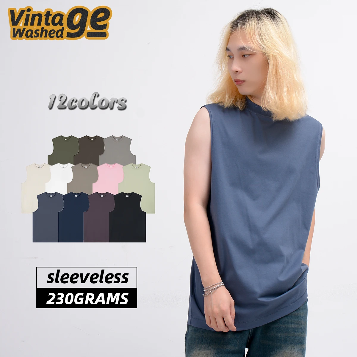 100% Cotton Sleeveless for Men and Women Summer Sports Vests Loose Round Neck Waistcoat 100% Cotton