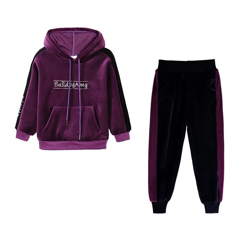 

Gold velvet suit girls autumn and winter clothing two-piece sports suit