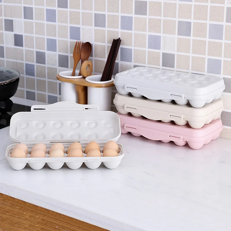 

Anti Collision Household Refrigerator Fresh Keeping Egg Storage Box Kitchen With Lid Buckle Type Can Stack 18 Grid Egg Box, Khaki, pink, gray