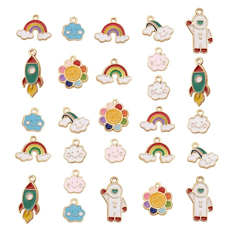 

27PCS Fashion Cute Mix Alloy Dripping Oil Charm Pendants Fit Necklace Bracelet, Gold plated and enamel