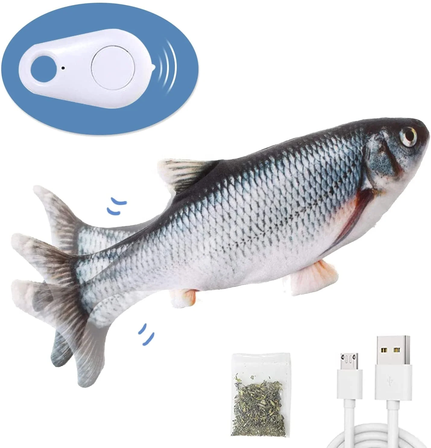 

2022 New Plush Usb Flippity Fish Toy With Remote Control Realistic Wiggle Fish Catnip Plush Cat Toy Floppy Fish