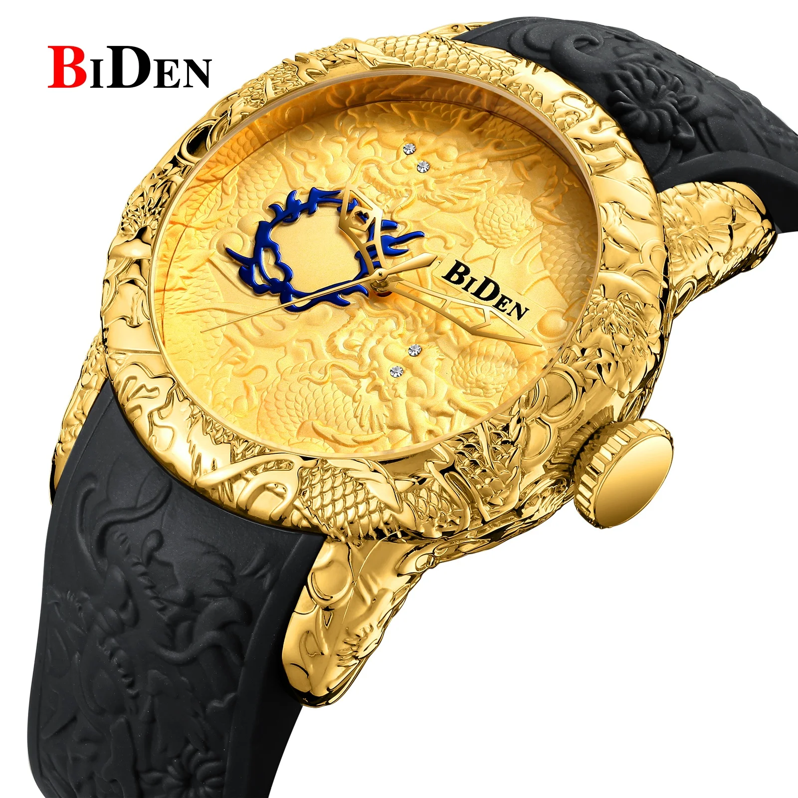 

Japanese movement silicone strap gold dragon watch for men custom logo wristwatches