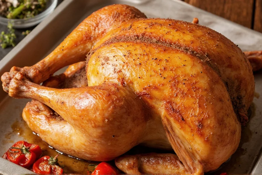 Perfectly roasted pepper turkey with golden brown skin and cracked black pepper crust