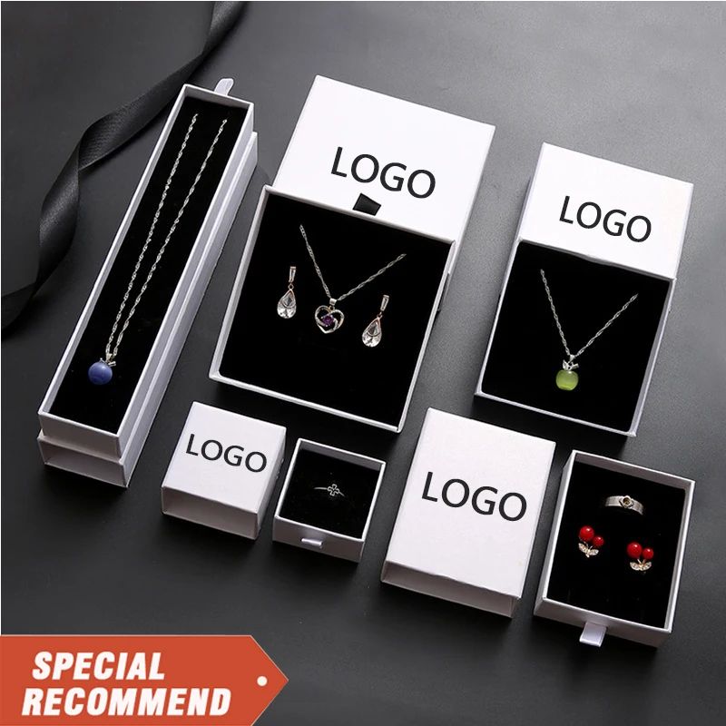 

High Quality Luxury White Cardboard Paper Bracelet Necklace Jewelry Boxes Packaging With Custom Logo