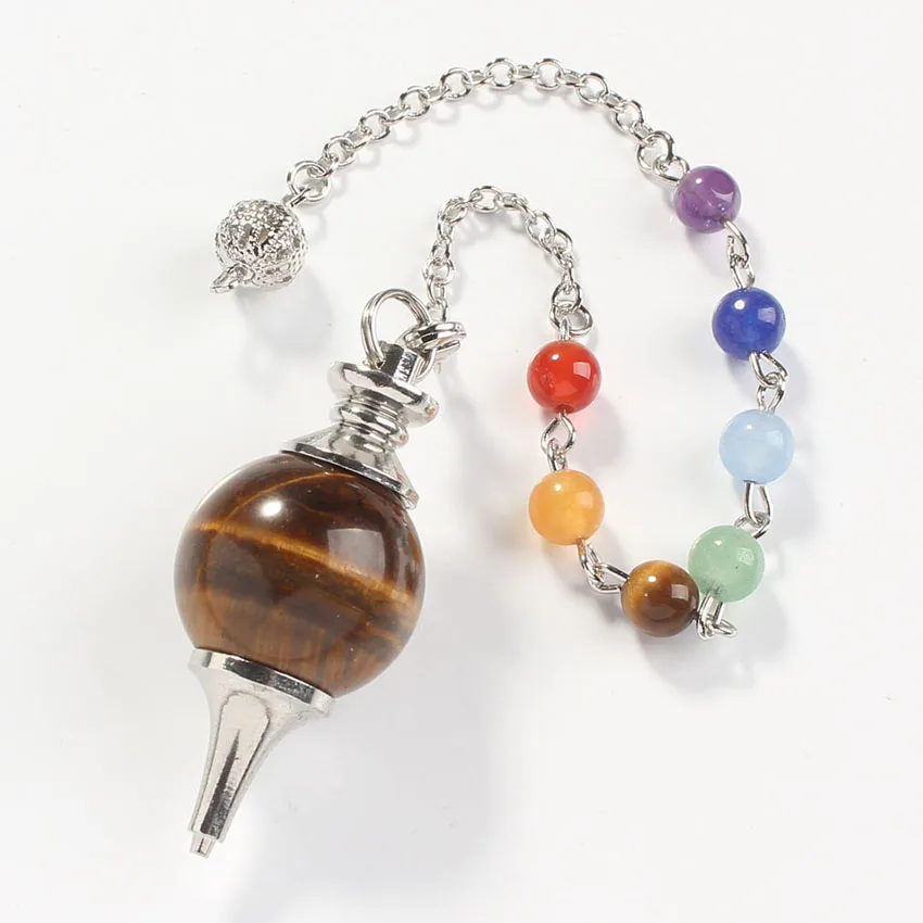 

7 Chakra Reiki Tiger Eye Pendulum Natural Stone Pendant for Dowsing Pink Quartz Opal Black Onyx women Men Fashion Jewelry 2019