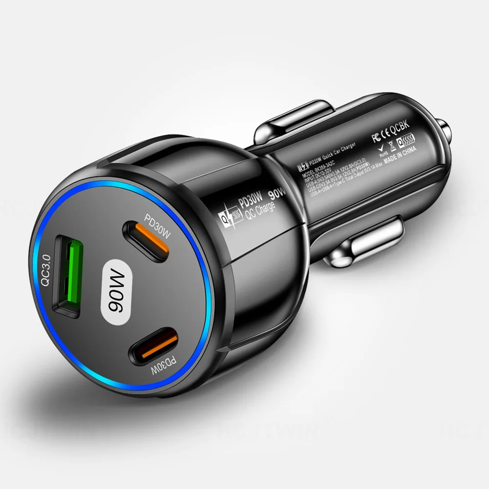 

90W Dual PD QC3.0 USB Ports Car Charger Adapter Fast Charging Car Phone Charger