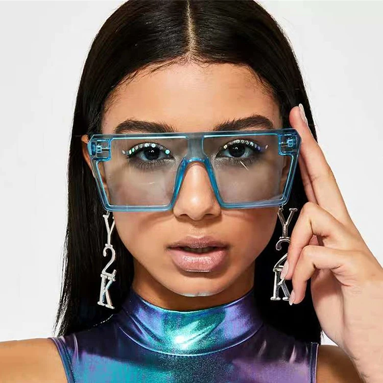

2021 New Trendy Oversized Sun Glasses European and American large frame bright women retro square personality sunglasses