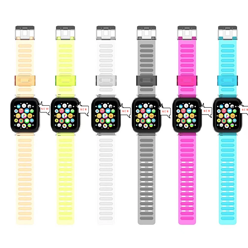 

2021 New Clear Watch Strap Series 6 SE 5 4 3 Color Transparent Band For Apple iWatch 44 42 40 38 T500 W26 X7 FK88, 10 colors