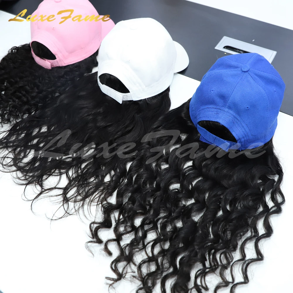 

brazilian 30 inch deep curly wig with hat,adjustable crochet wig stocking cap,trump hair wig hat, Natural color hat wig dreadlocks wig lace front wig