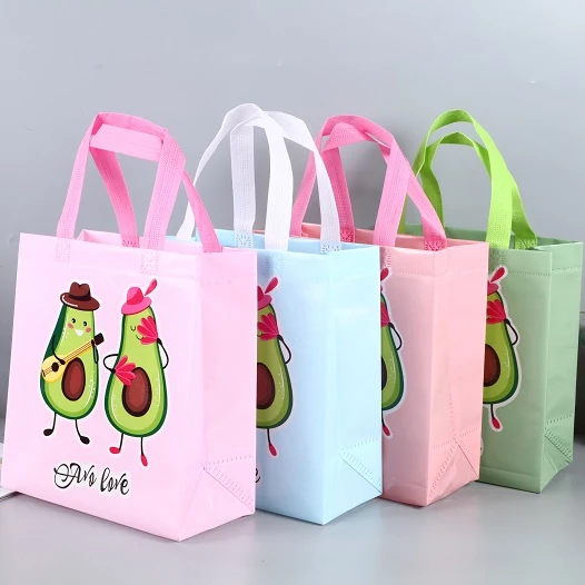 

2021 Hot Selling Partysu Cute Cartoon Fruits Printed Handled Non Woven Shopping Gift Bags