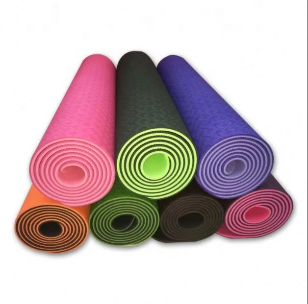 

Two-Color 6MM ECO Friendly Non Slip TPE Yoga Mat with Body Alignment System for Yoga and Pilates, Black white bule red yellow purple,pink