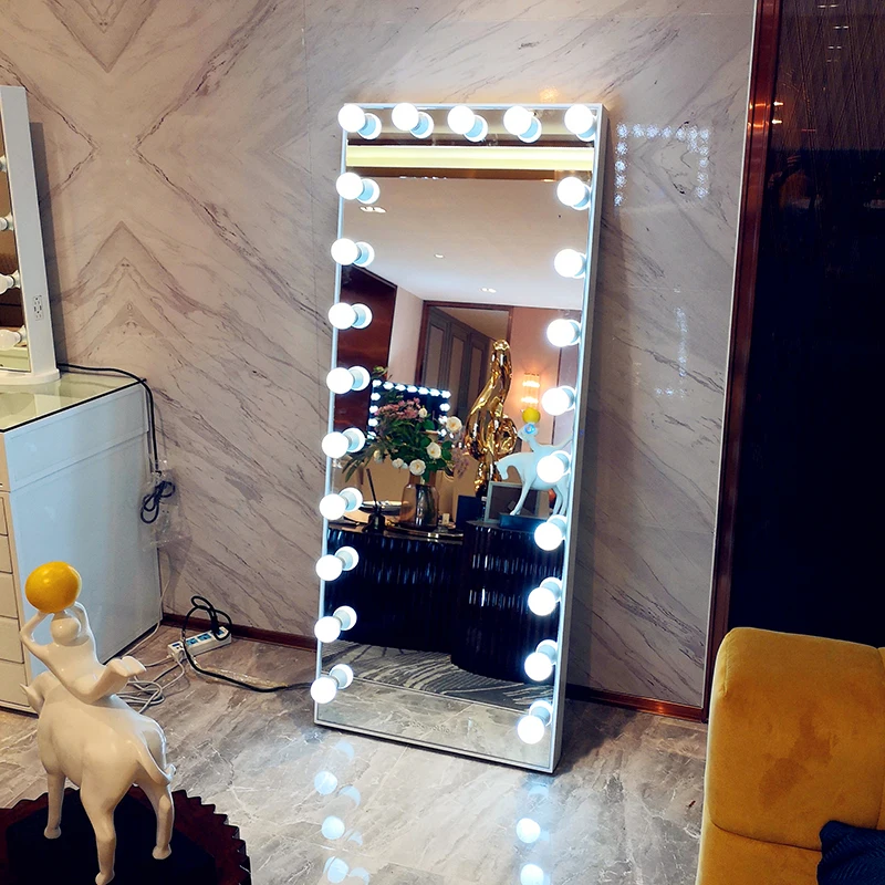

Stock in US! Docarelife MDF Wooden Frameless Dressing Makeup Vanity Floor Mirror Full Length Mirror with Lights, White