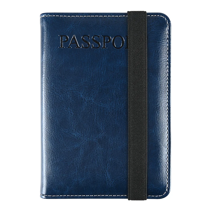 

RFID Blocking Leather Passport Holder Cover With Elastic Strap