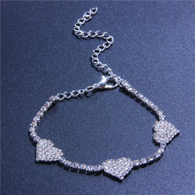 

Women Jewelry Full Rhinestone Crystal Heart Charm Bracelet Shiny Diamond Tennis Chain Bracelet for Party