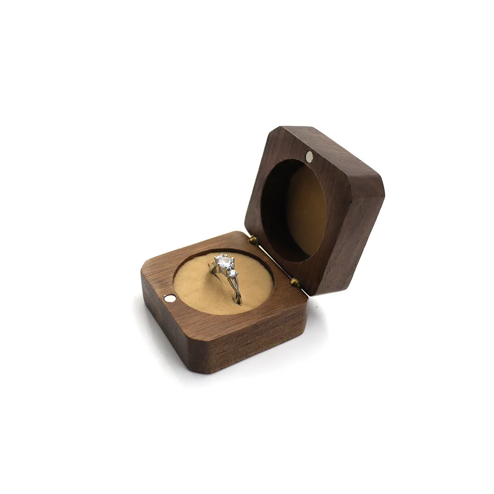 

Luxury Personalized necklace box jewelry Wood Natural Small Walnut Hexagon Ring Boxes Organizer Jewelry gift