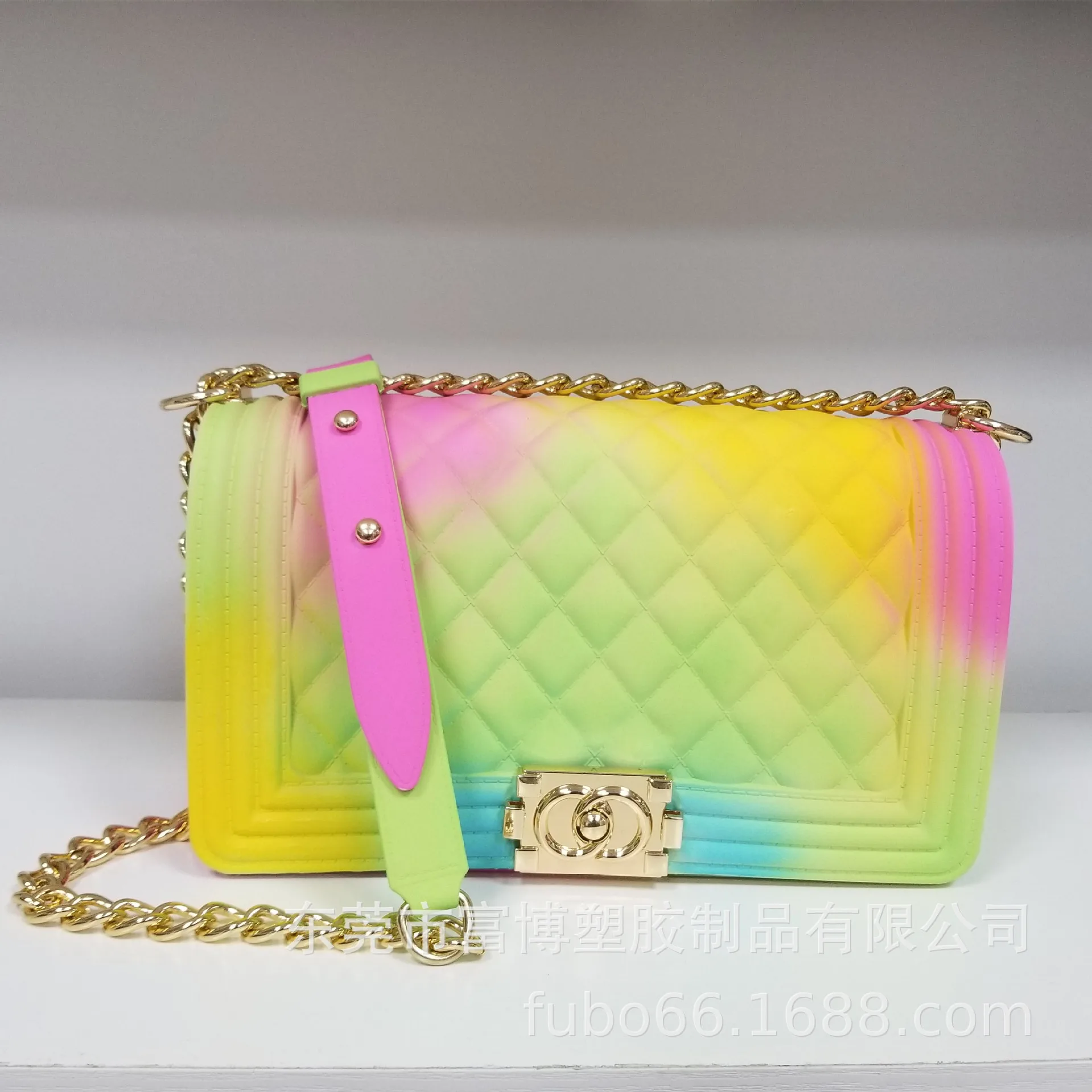 

Fashion Jelly Bag Pvc Handbag For Women Ladies Rainbow Color Rhombic Shoulder Bag Lady Handbags