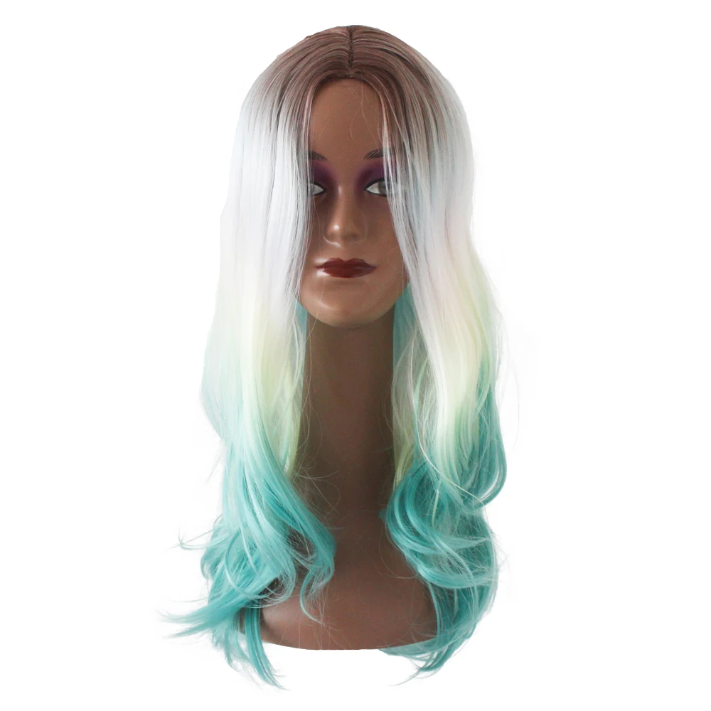 

Ombre Wigs Middle Part Cosplay Wigs Machine Made Pixie Fiber Hair Natural Colored Bob Ready To Ship Party Tint Rainbow Wig, Pic showed
