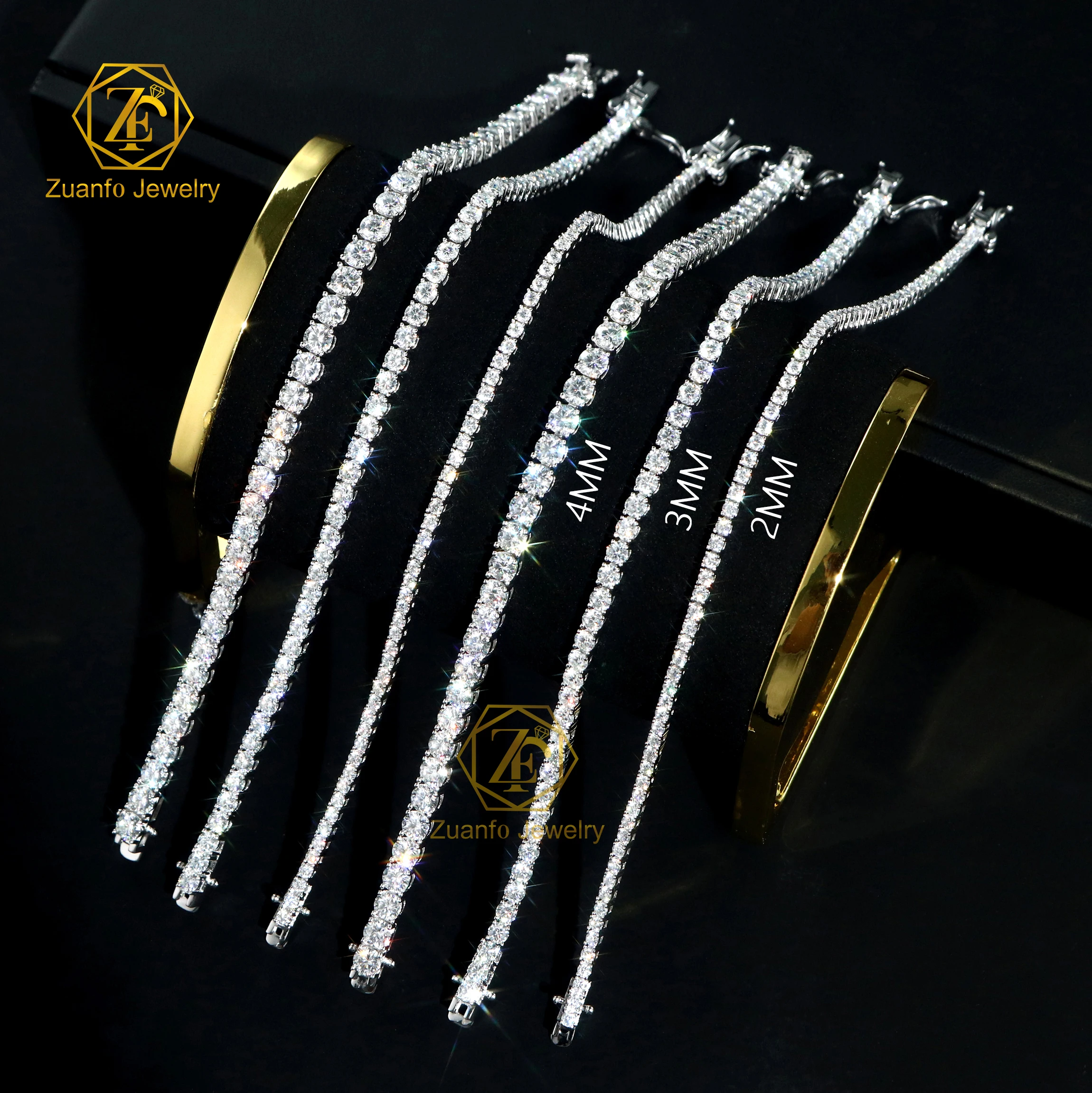 Hiphop Jewelry 2mm-6.5mm 18k Gold Plated Tennis Chain Bracelet 925 Silver Charm Bracelet Gra Moissanite Tennis Link Chain