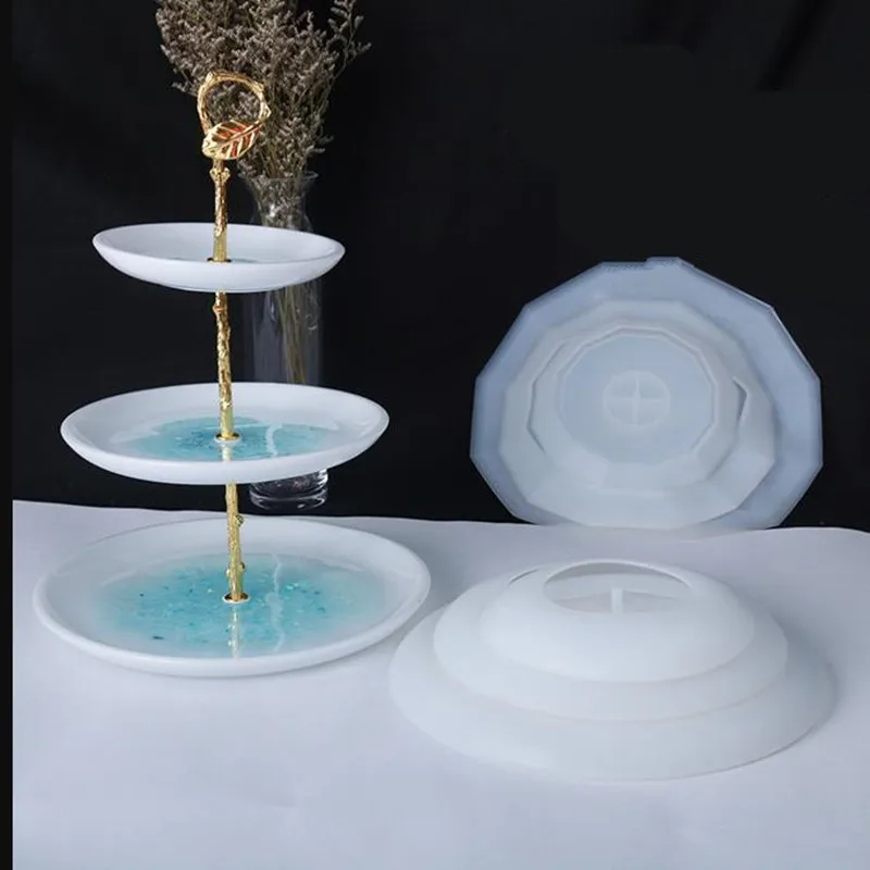 

Amazon Hot Sale 3 Tier Cake Stand Molds for Resin, Geode Resin Silicone Casting Mold with Hardware Fittings, Transparent white