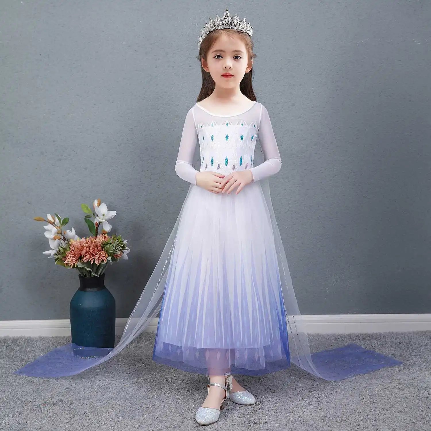 

New Design Baby Costume Clothing Girls Long Frock Elsa Princess Performance Dress BX1701