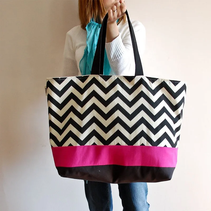 

Women's Summer Monogrammed Extra  Black Chevron Beach Tote, Picture