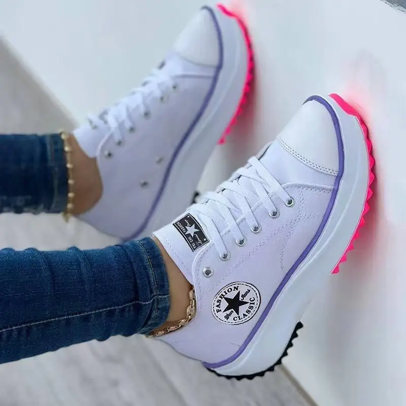 

NS-098 New fashion casual canvas shoes for women Spring summer platform sole walking shoes lace up sneakers wholesale, Light blue , light pink