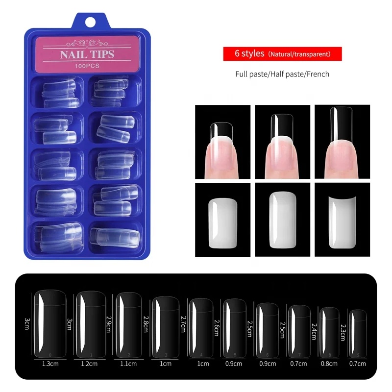 

100 pcs/box Acrylic French Design False Nail Full/Half Covered Artificial Nails Manicure Accessory Supply