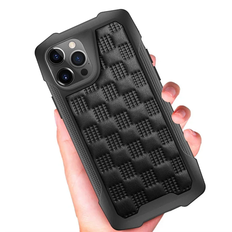 

Shockproof Edge PC TPU Leather Case for iPhone 13 Pro Max 11 XS XR Grid Leather Case for iPhone 13 mini