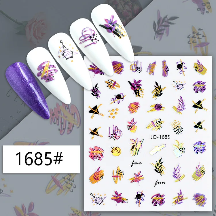 

Colorful Gold Feathers 3D Nail Stickers Holographic Laser Leaf Flower Stickers Spring Summer Slider for Nails Decoration, As picture show