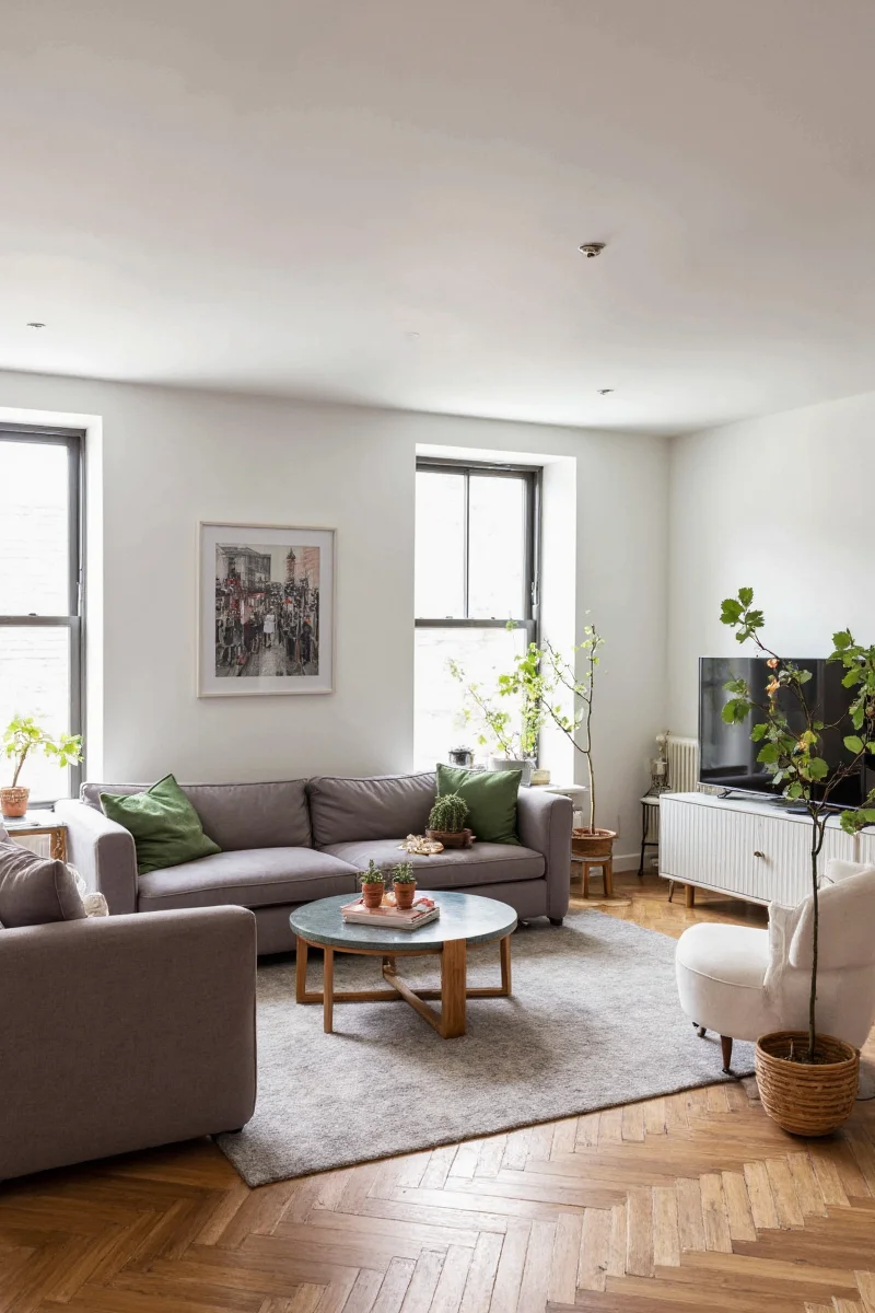 Cozy family room with pet-friendly rug