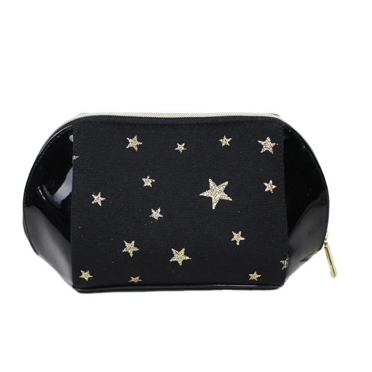 

2021 New fashion Gold starts sparkly print Cotton Canvas Cosmetic Bag Make up Bag