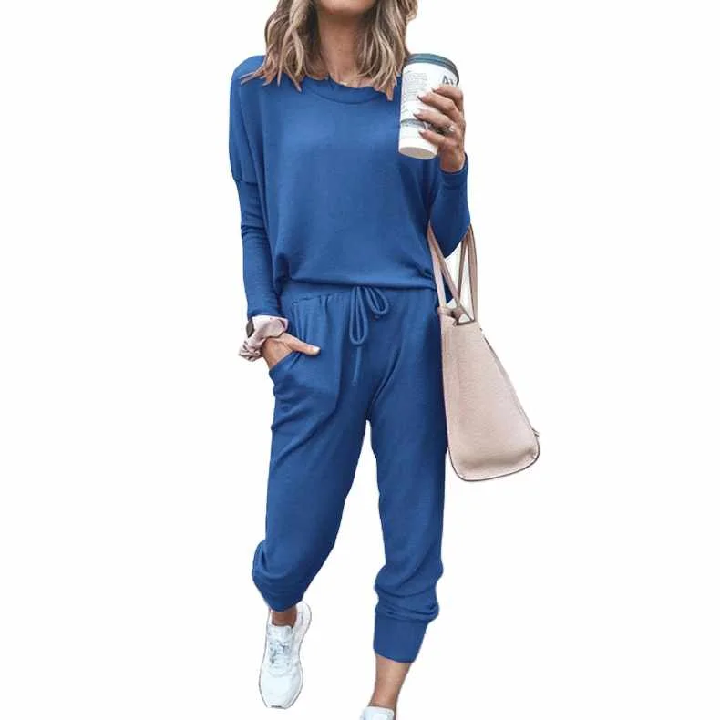 

Pink sweater knitted pants set 2piece set Women Long Sleeves Sport Gym Sweater
