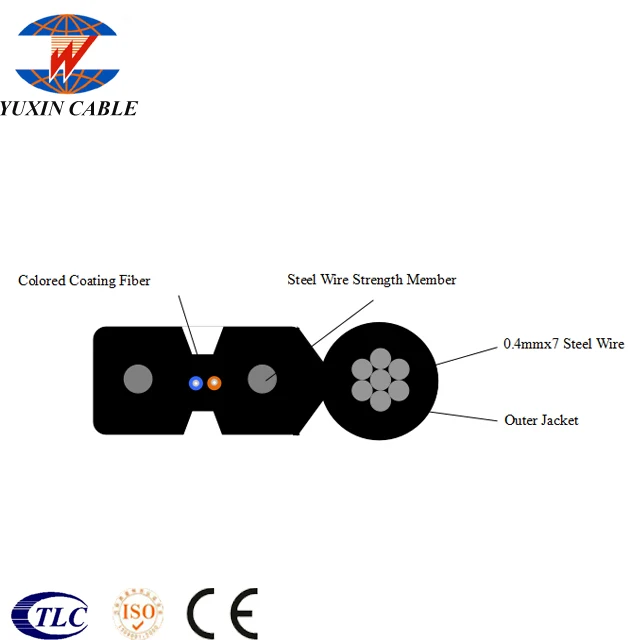 
2 CORE OUTDOOR FTTH FIBER CABLE WITH 0.4MMX7 GALVANIZED STEEL WIRE 