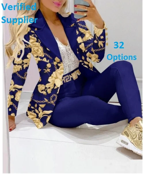 Blazer De Mujer 2022 Feminine Blazer Femme Avec Pantalon Ladies Formal Suits Blazer And Pants Set Print Womens Suits & Tuxedo