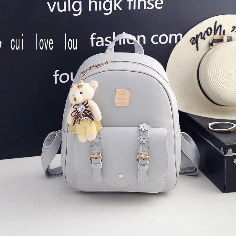 

2021 Hot Sales Backpack Bag Sweet Flower Fashion Girls School Bags PU Leather Card Holder 3PCS Set Backpacks For Women