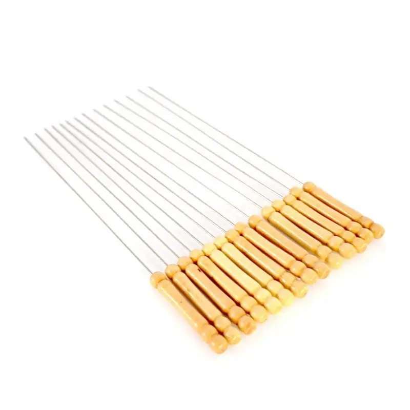 

10 Pcs/set Stainless Steel 34cm Wooden Handle BBQ Flat Prods Outdoor Party Sharp Tip Barbecue Stick Skewers Tools, Silver