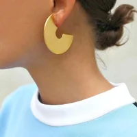 

Fashion Punk Geometric Big Fan Stud Earrings Stainless Steel Matte Gold Color Earrings for Women Earrings Wholesale 5455