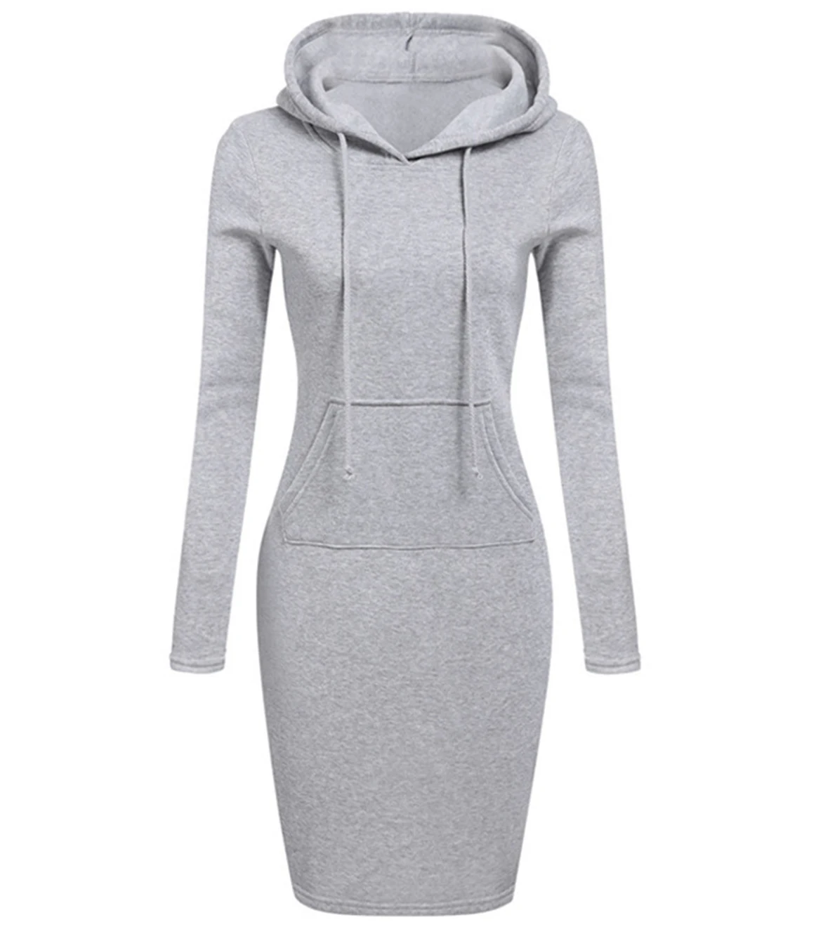 

2021 Fashion Women Casual Solid Color Long Sleeve Drawstring Hoodie Dress With Pocket Slim Hooded Pullover Sweatshirt Dress, Customized color