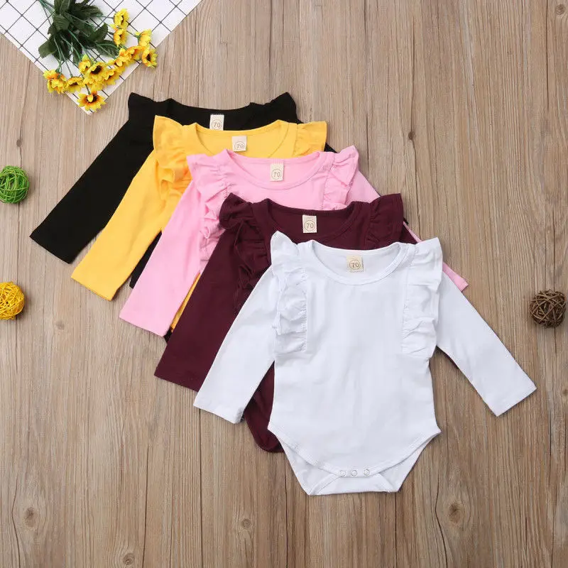 

NO MOQ RTS Wholesale Baby Clothes Newborn Romper Long Sleeves Plain Blank Baby Bodysuit