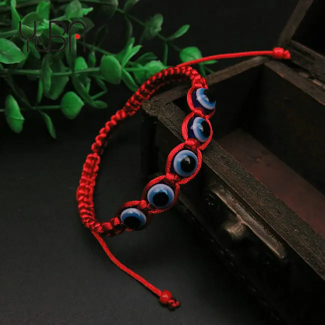 

Hote Sale Adjustable Turkey Glass Bead Evil Eyes Charms Bracelet Red String Rope Braided Evils Eye Bracelet For Girls