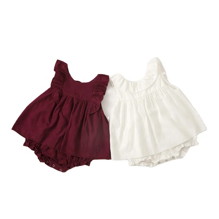 

Breathable summer cute baby girl sleeveless wine red and white cotton puffy skirt infant new born baby dress, White and wine red