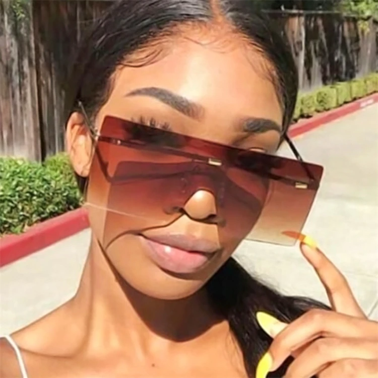 

2021 Vintage fashion women oversized shades rimless unisex sunglasses, Colorful